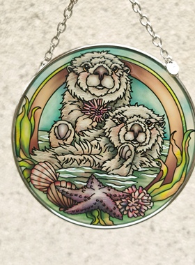 清仓！呆萌可爱水獭AMIA彩绘玻璃挂牌壁饰家居摆件复古ventage