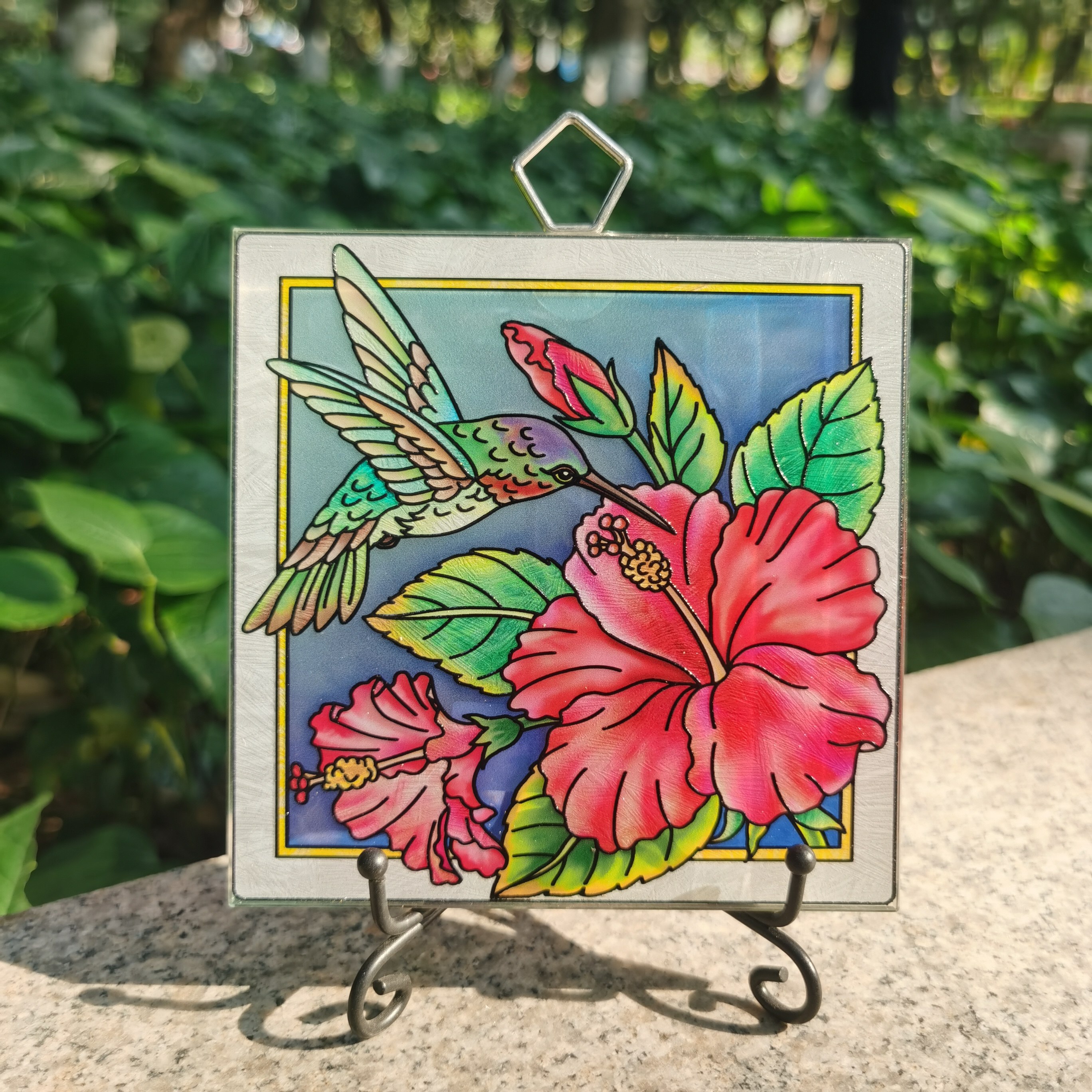 包邮超值清仓绚丽大丽花与蜂鸟彩色玻璃挂牌壁饰外贸尾货创意礼物,家居饰品,桌面摆件,淘宝优惠券,粉丝福利购,淘宝优惠卷