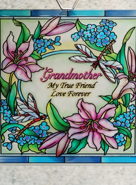 精致绝美！百合蜻蜓英文AMIA彩绘玻璃挂画外贸尾货中古艺术送礼