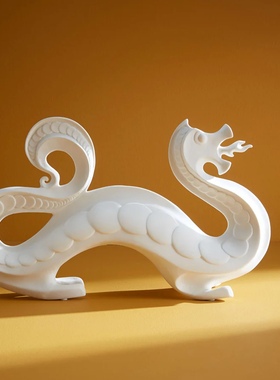 超值！轻奢大气白龙陶瓷大摆件Jonathan adler原单样板房玄关软装