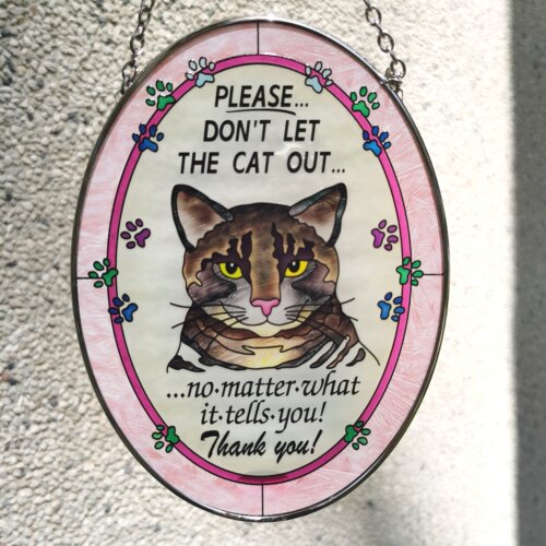 清仓！粉红猫咪AMIA彩绘玻璃挂牌壁饰家居摆件艺术收藏生日礼物