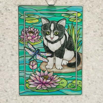 清仓！猫咪荷花AMIA彩绘玻璃挂牌壁饰家居摆件艺术收藏生日礼物