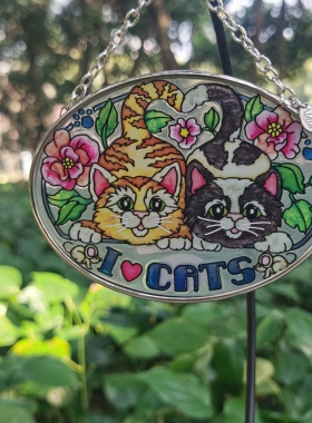 超值清仓 呆萌两只小猫复古彩绘玻璃外贸原单生日礼物创意摆件