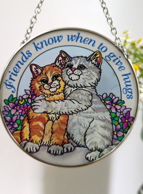 深海吧 拥抱猫咪美国amia彩绘玻璃挂件桌面摆件高档生日礼物女生