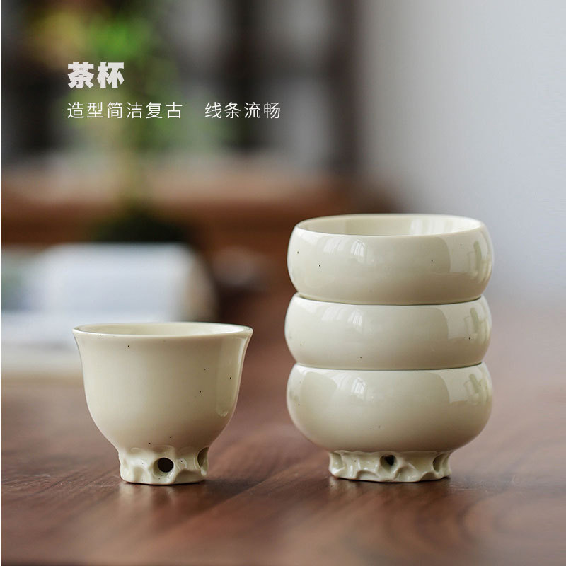 创意手工复古中式茶杯豆黄釉陶瓷功夫茶具茗杯闻香杯主人杯