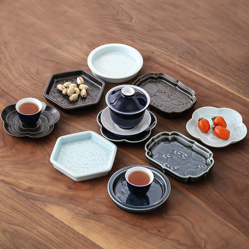 围炉冰茶果盘陶瓷迷你小果碟中式茶点盘零食干果糕点盘壶承杯垫