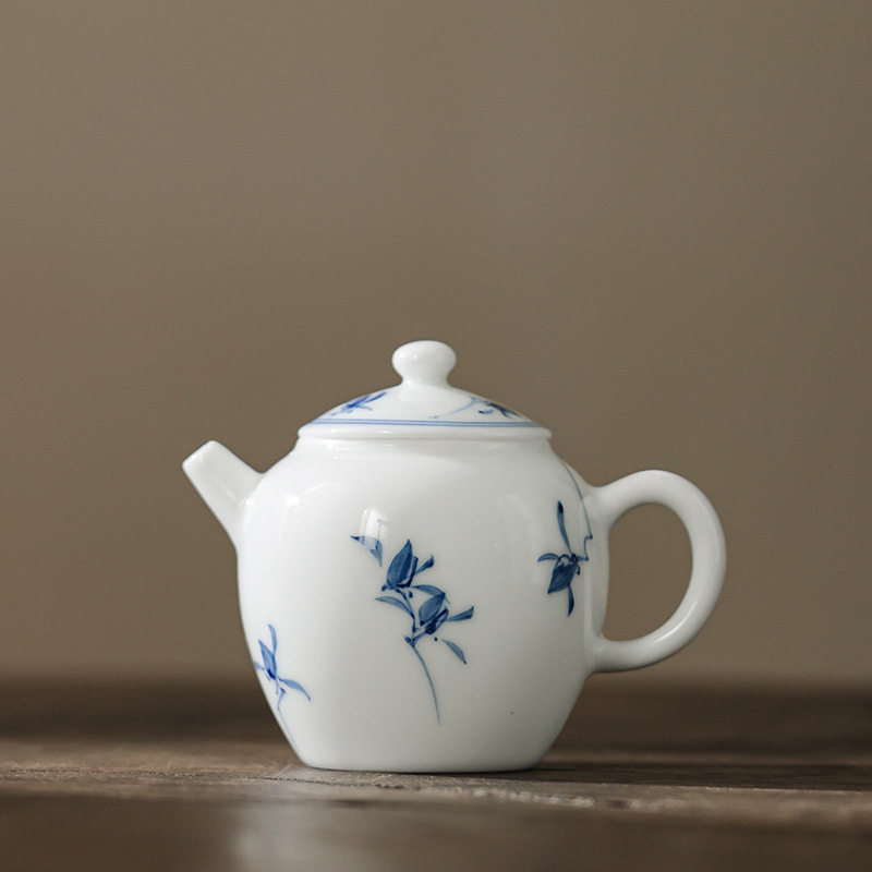 纯手绘蝴蝶兰花小茶壶陶瓷泡茶轻奢功夫茶具套装茶水分离过滤单壶