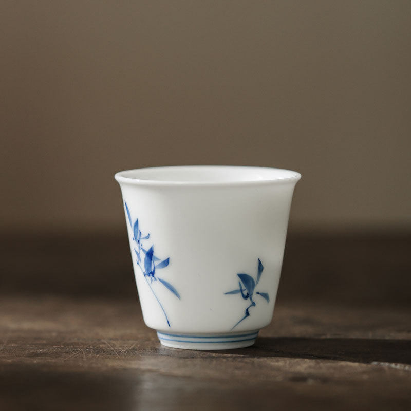 纯手绘蝴蝶兰花沉香杯家用陶瓷功夫茶具茶杯茗杯小号主人杯单杯