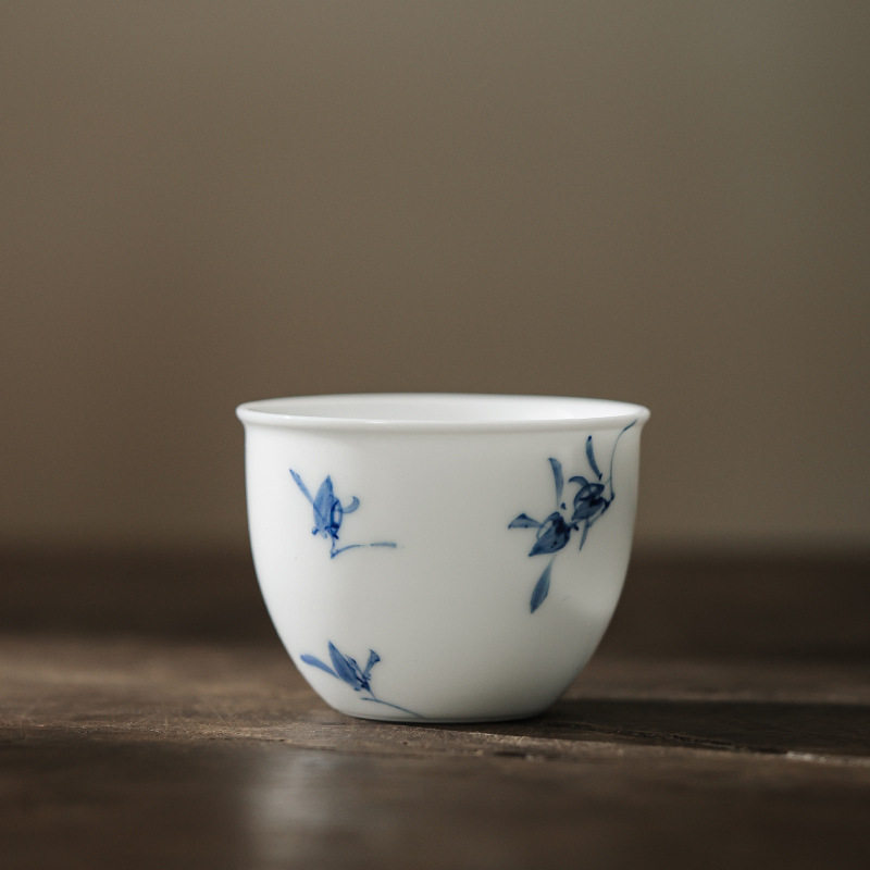 纯手绘蝴蝶兰花缸杯大号陶瓷主人杯个人单杯功夫茶具女生茗杯