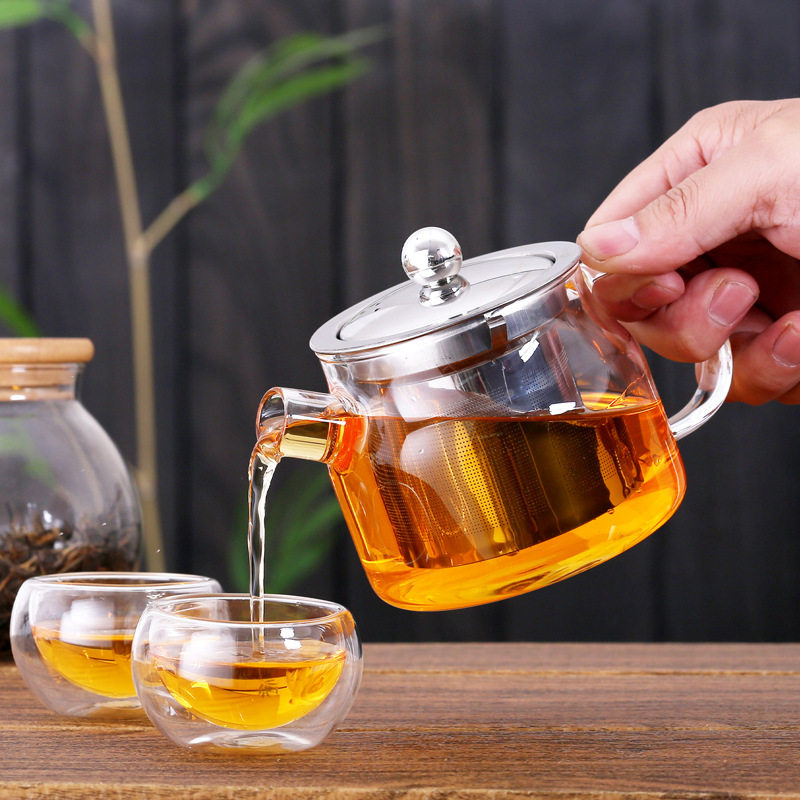 跨境严选玻璃茶壶功夫茶具套装创意礼品花茶壶水壶玻璃钢漏泡