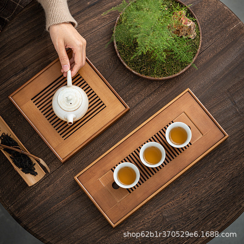 家用干泡台日式功夫茶具茶盘蓄水是茶海竹制方盘简约茶托小号