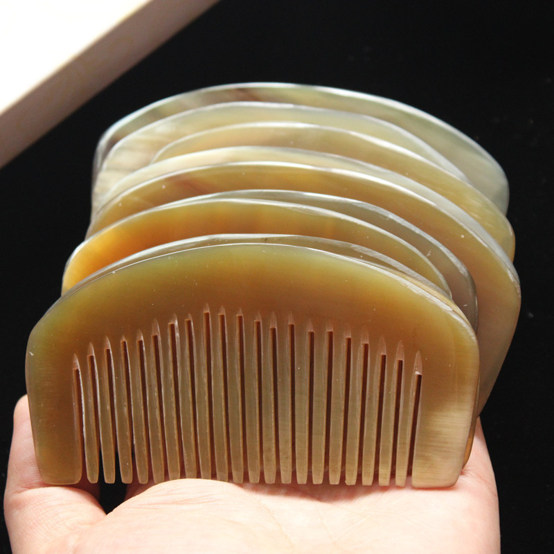 携带方便9厘米黄牛角月梳密齿包包梳半月梳牛角密齿梳
