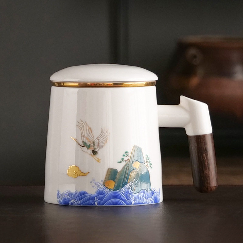 陶瓷茶水分离泡茶杯子男士个人办公室带过滤茶漏高档水杯定制