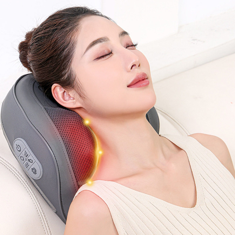 新品揉捏颈部背部加热按摩靠垫腰部按摩器颈椎按摩枕腰椎肩颈头部