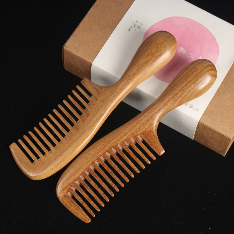 木梳天然绿檀鼓柄梳加厚圆柄鼓柄头皮按绿檀木梳