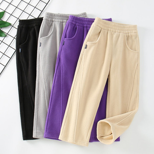 儿童摇粒绒裤子2025中大童男女童春秋冬季一体薄绒休闲裤直筒卫裤