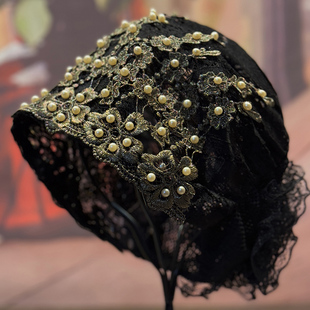 帽子女款2025新款春夏季洋气蕾丝包头帽妈妈钉珠头巾帽遮白发帽子