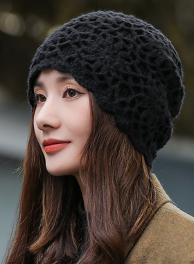 秋冬季帽子女款2025新款洋气针织帽勾花毛线帽保暖遮1128n