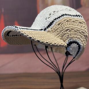 帽子女款夏季透气棒球帽2025薄款镂空鸭舌帽手工编制显脸小防晒帽