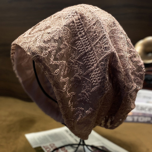 帽子女款春夏季薄款包头帽蕾丝头巾帽镂空堆堆帽洋气时尚遮白发帽