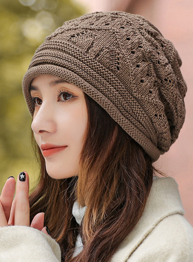 秋冬季毛线帽子女款2025新款大头围宽松堆堆帽卷边保暖1128n