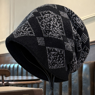 毛线帽子男款潮牌保暖冬季护耳针织帽2025新款时尚加绒防风堆堆帽