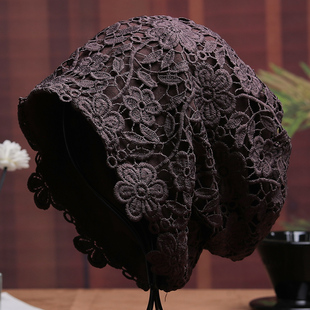 蕾丝秋冬季保暖包头帽花朵时尚遮白发堆堆帽2025洋气防风套头帽子