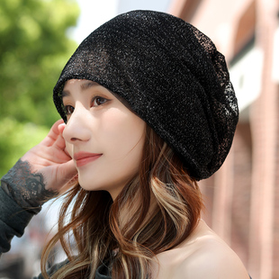 帽子女款春夏季薄款蕾丝包头帽2025新款时尚洋气大头围遮白发帽子
