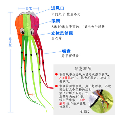 软体风筝潍坊大型章鱼水母无骨架 壮观 好飞 可比赛表演2023新款