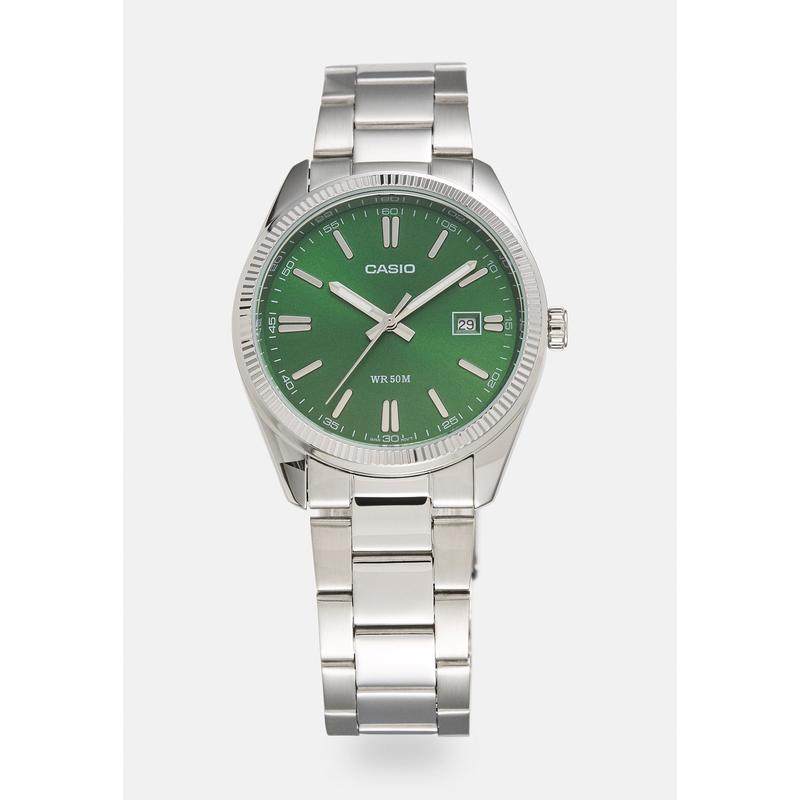 代购卡西欧男士腕表日期夜光计时防水钢带金属绿色商务日常手表