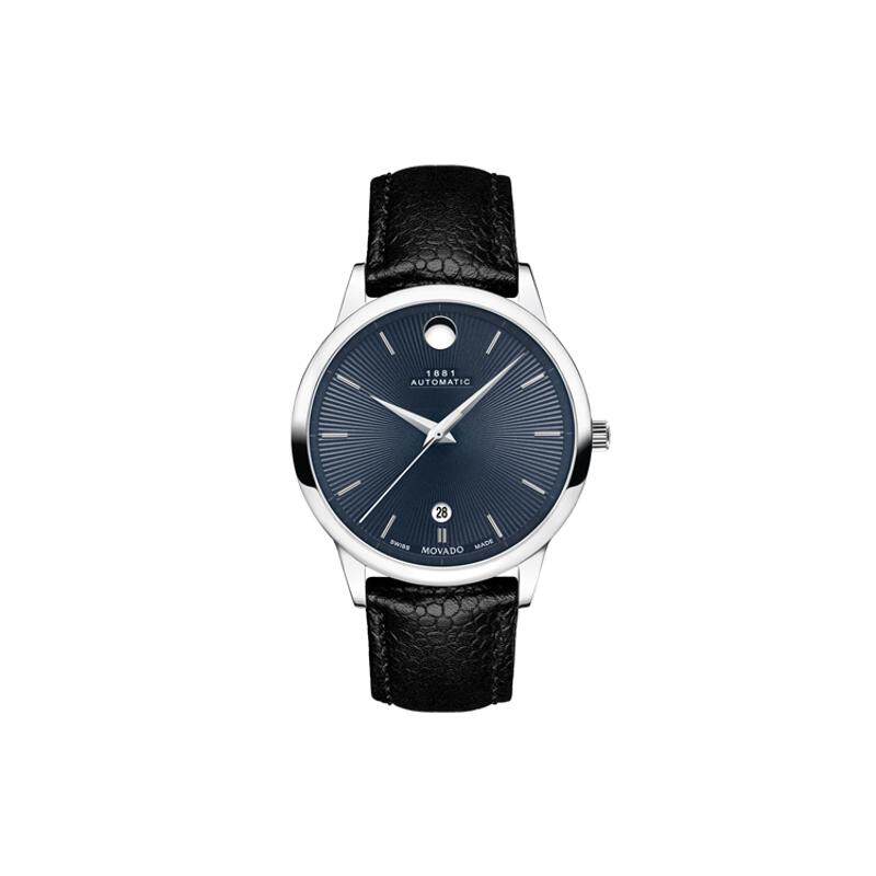 movado摩凡陀自动机械男手表39mm蓝色表盘黑色皮带瑞表0607454
