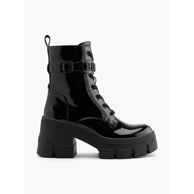 代购buffalo女士马丁靴轻便耐磨防滑透气黑色高跟系带圆头