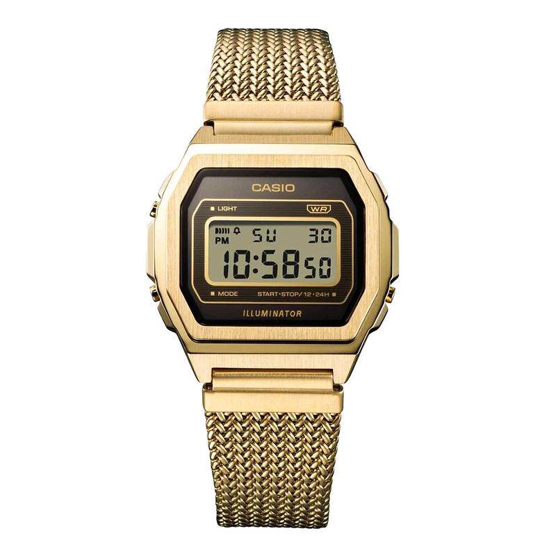 代购卡西欧男女腕表夜光计时闹钟日期金属防水钢带金色商务休闲