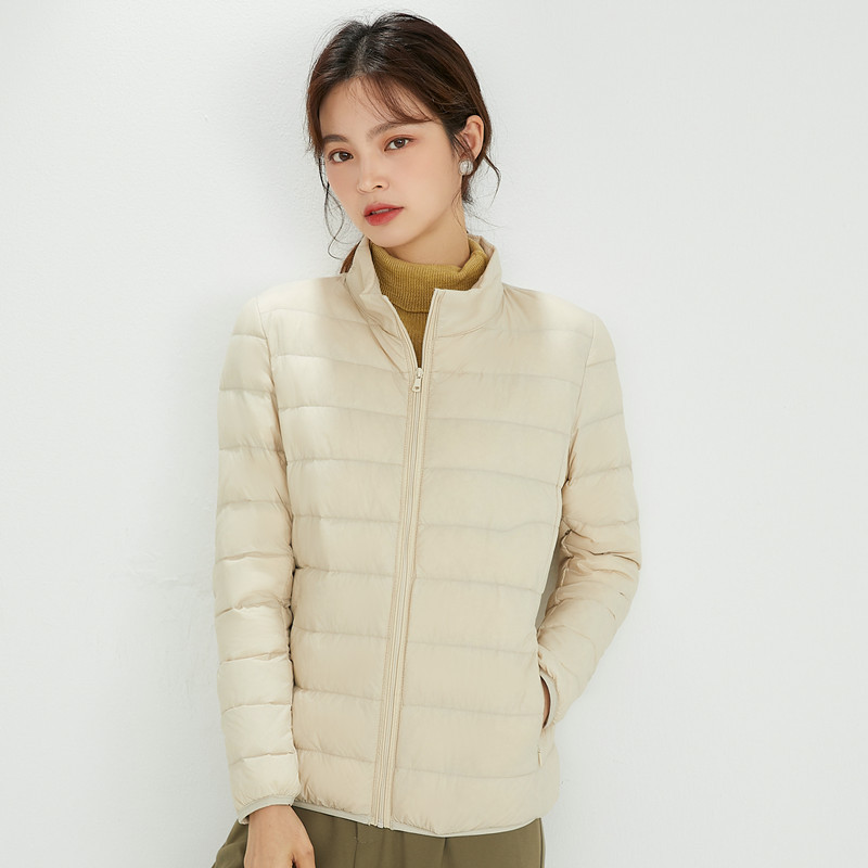 羽绒服女2025年秋冬新款韩版轻薄款轻装90白鸭绒立领保暖长袖