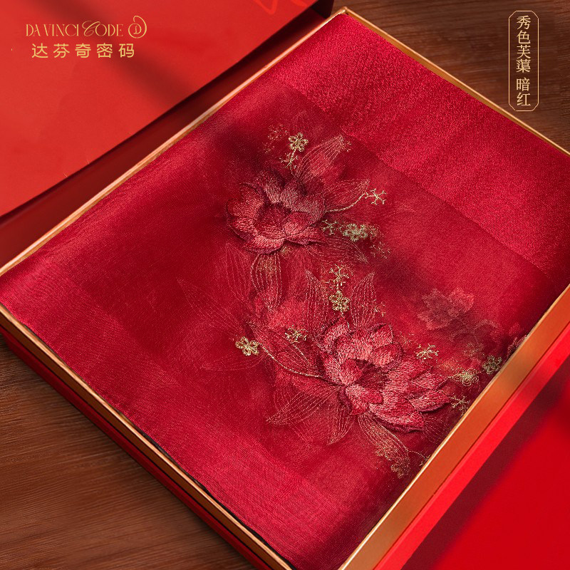 杭州丝绸刺绣真丝羊毛丝巾女高端送礼中国风妈妈旗袍披肩红色围巾