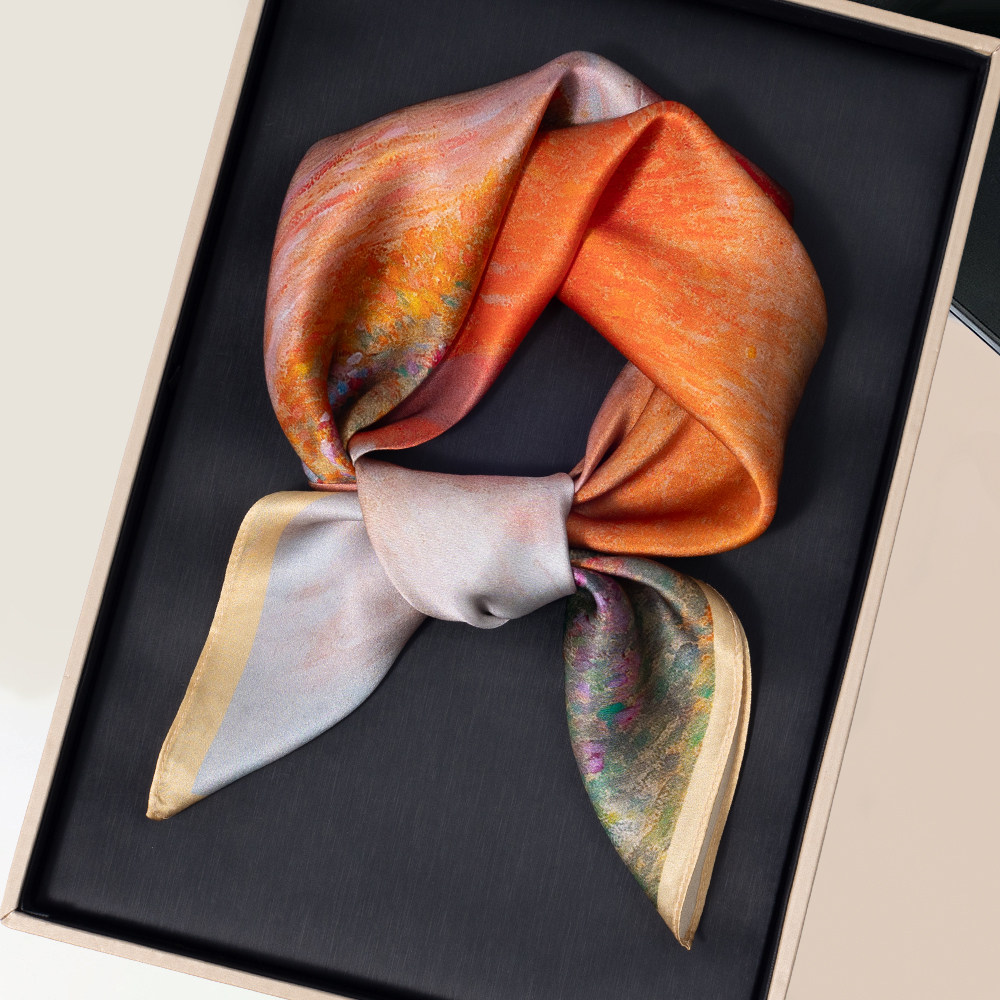 真丝丝巾女2025新款冬季护颈方巾系脖桑蚕丝围巾中秋节送妈妈礼物