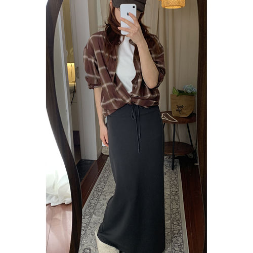 夏季通勤系带显瘦直筒半身裙