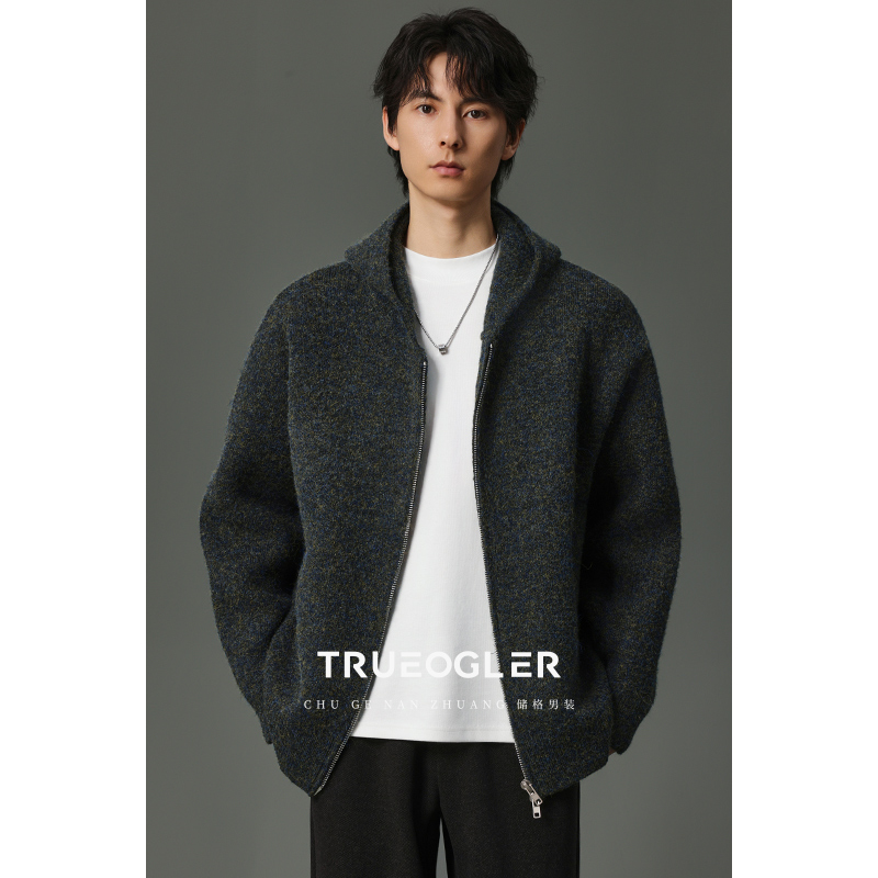 连帽针织拉链卫衣男2024秋冬