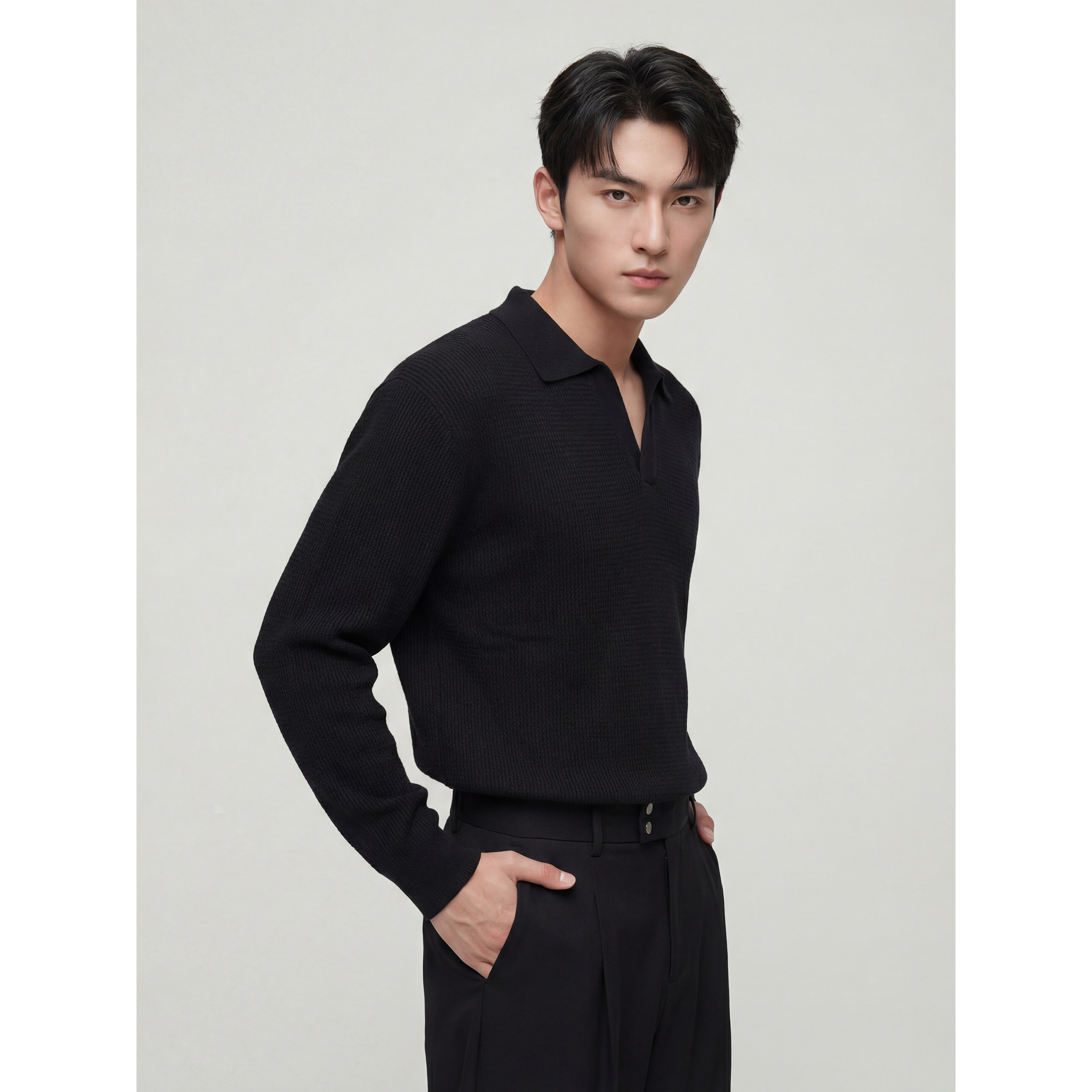 【储格】羊毛混纺V型翻领针织衫男2026春季新款可机洗休闲上衣