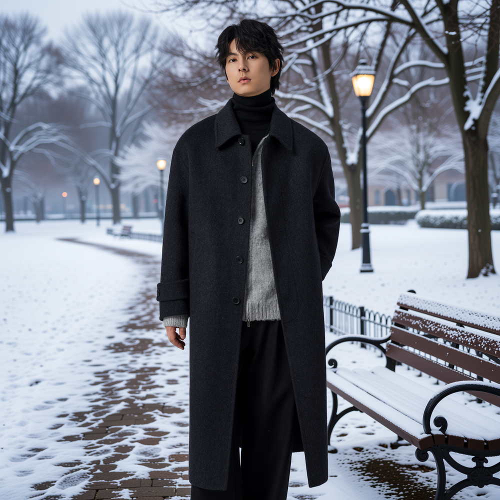 双面羊毛呢大衣男中长款过膝