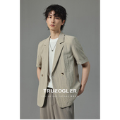 休闲西服男夏季 冰丝凉感五分袖 薄款 短袖 宽松高级感 西装 储格