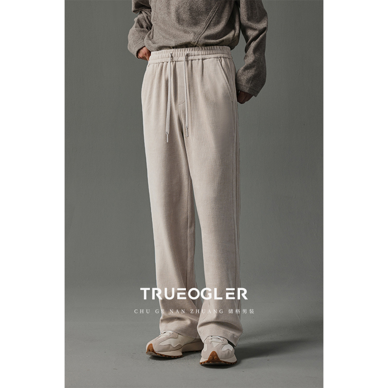 拼条松紧腰休闲裤男宽松直筒