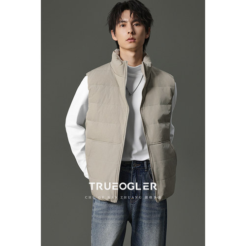 细格纹羽绒服马甲男冬季