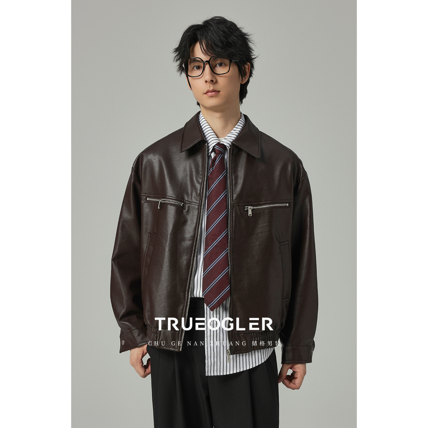 加厚PU皮夹克外套男老钱风复古