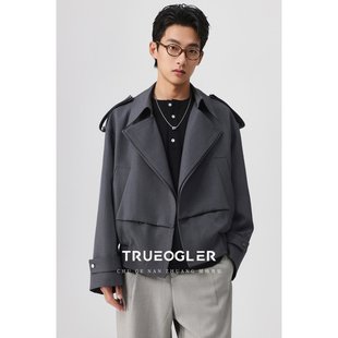 外套男25春季 活页设计宽松时尚 叠门襟双领夹克男短款 新款 储格