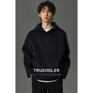 上衣帅气情侣 950g重磅羊毛双面卫衣男长毛呢子外套加厚款 储格