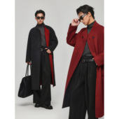 两面穿双色双面羊毛呢子大衣男中长款 储格 过膝外套加厚风衣