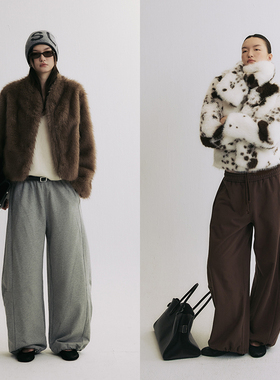 SLO“北欧牧歌”环保皮草外套女2025新款时髦高级奶牛纹毛毛外套