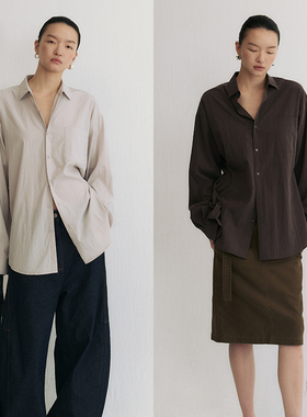 SLO“Sarah衬衫”天丝上衣女2025新款挺括量感极简微皱松弛感衬衣