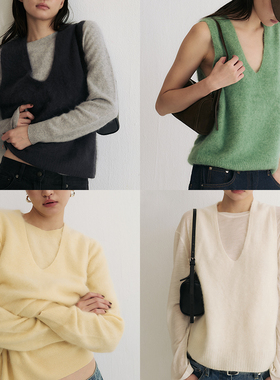 SLO”绒雾羊毛背心“ 深U领羊毛羊绒针织上衣女2025新款叠穿马夹